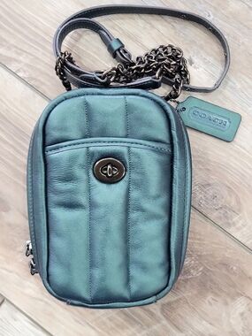 Coach Teal Leather Crossbody with Gun Metal Chain Strap